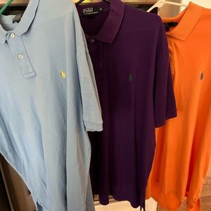 Lot of 3 Ralph Lauren Polo shirts - size XL - baby blue, plum, & tangerine color